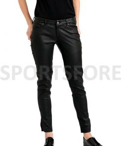 womens black leather pants