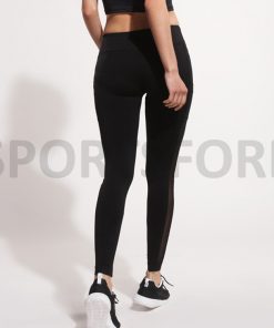 Custom Design Compression Yoga Fitness Sports Workout Mesh Panel Black High Waisted Leggings with Phone Pocket for Women Sportsfore
