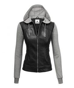Custom Faux Leather Zip up xxxxl Biker Jacket With Hoodie for Women Sportsfore