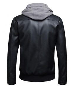 Detachable Hooded Biker Genuine Leather Jacket for Men Sportsfore