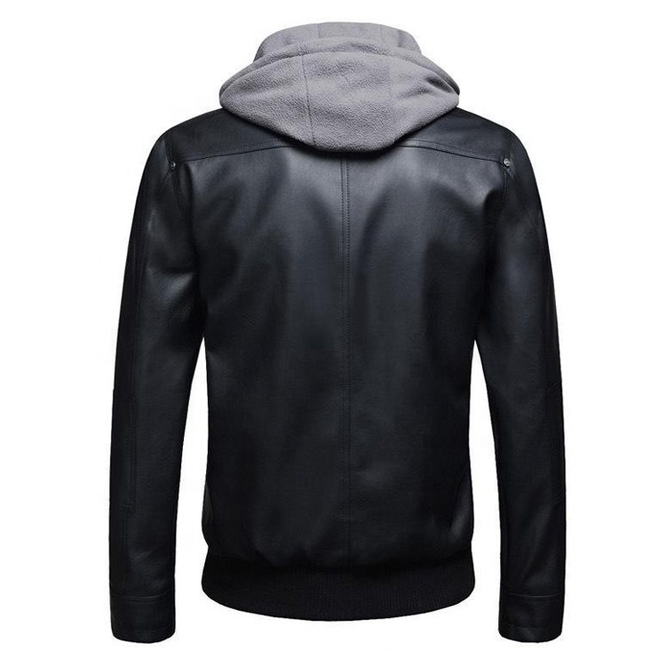 Detachable Hooded Biker Genuine Leather Jacket for Men