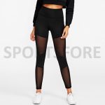 Fashion Fitness Gym Yoga High Waisted Workout Black Mesh Panel Leggings for Women Sportsfore