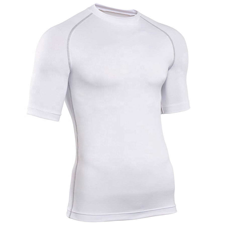 Men short sleeve tight fitted plain blank fitness gym tshirt