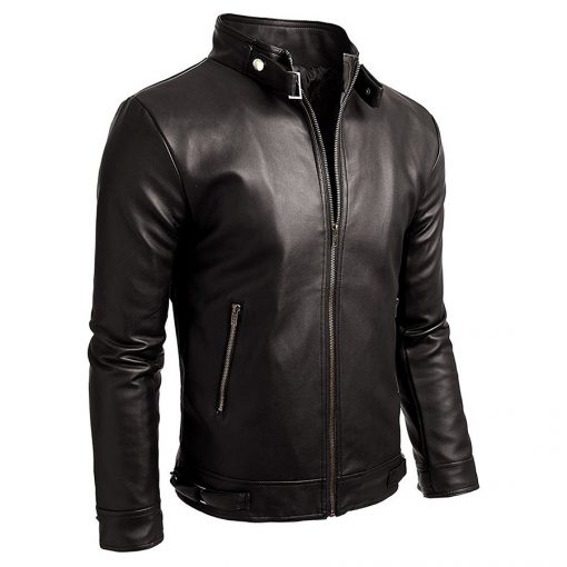 Mens Fashion 100% Genuine Leather Slim Fit Black Jacket Sportsfore