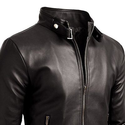 Mens Fashion 100% Genuine Leather Slim Fit Black Jacket Sportsfore