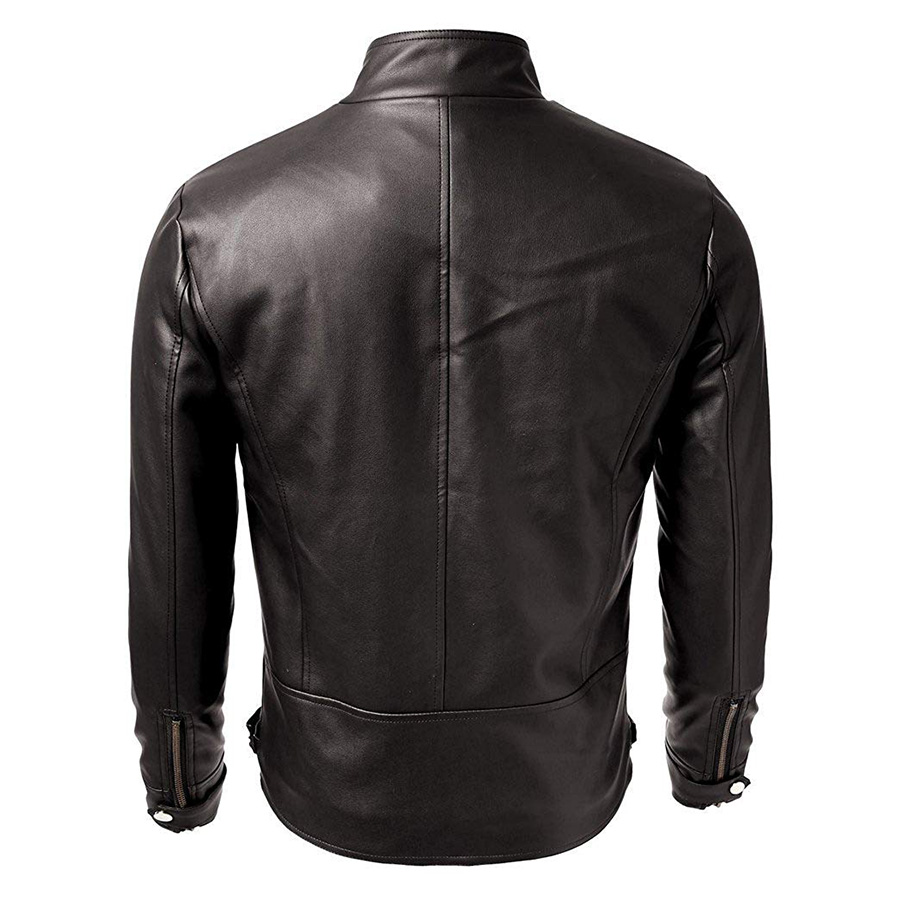 Mens Fashion 100% Genuine Leather Slim Fit Black Jacket