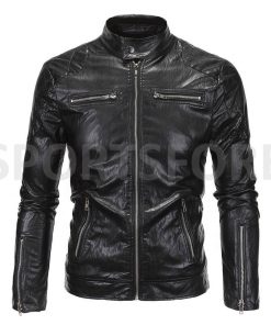 New Fashion Genuine Leather Black Jackets for Men Sportsfore