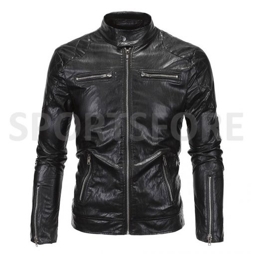New Fashion Genuine Leather Black Jackets for Men Sportsfore