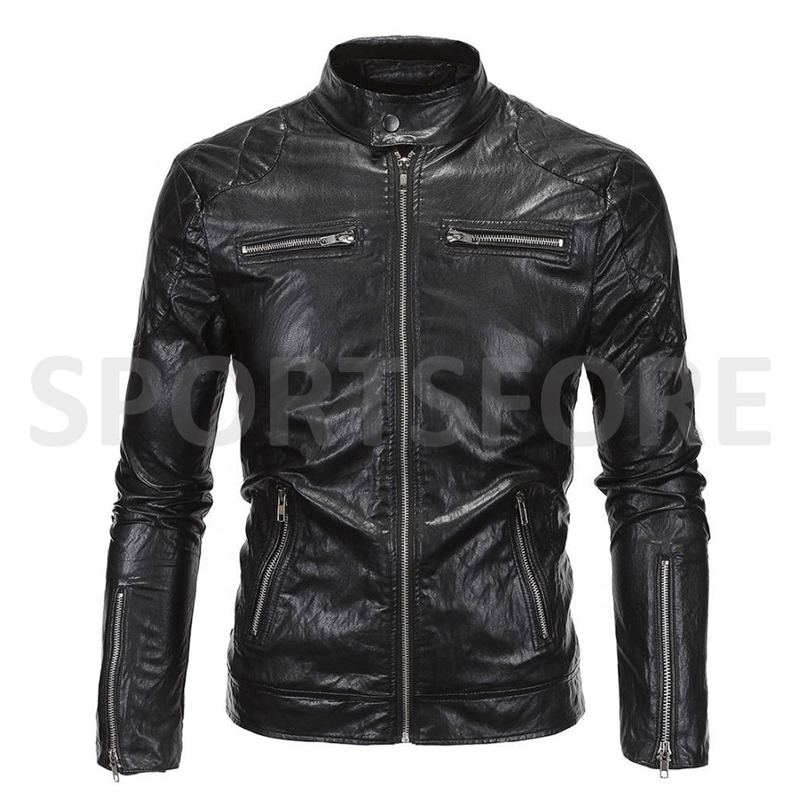 New Fashion Genuine Leather Black Jacket for Men
