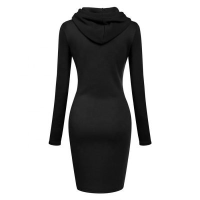 New Season Fashion Plain Blank Long Sleeves Black Hoodies Dress for Women Sportsfore