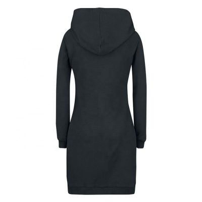 Women Fashion Knee Length Black Long Hooded Dresses Sportsfore