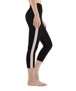 Women Fitness Polyester Spandex Workout Side Panel Stripe Squat Proof Black Leggings Sportsfore