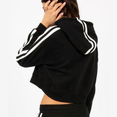 Women Striped Track Crop Top Sweatshirt Black Hoodies Sportsfore