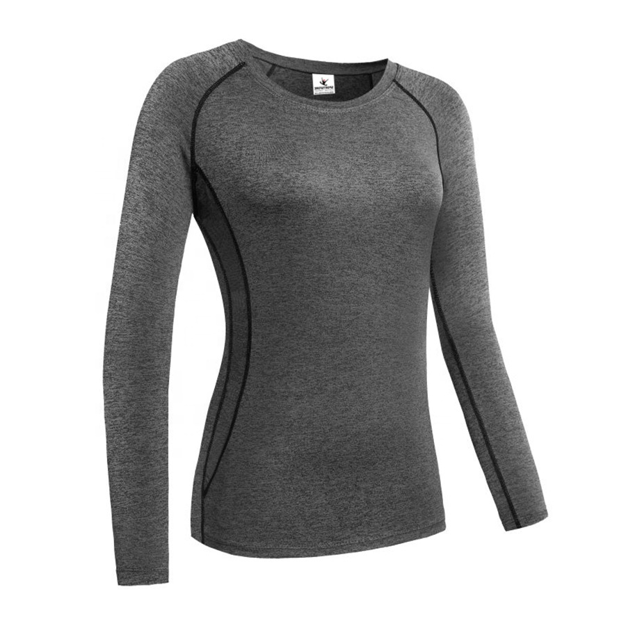 Women quick dry compression long sleeve sports gym running fitness tshirt
