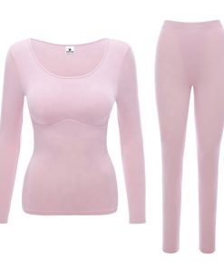 Womens thermal underwear set with built-in bra chest pad tops sporsfore