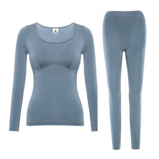 Womens thermal underwear set with built-in bra chest pad tops