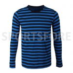 Wholesale Mens New Casual Fashion Black Blue Long Sleeve Crew Neck Striped Tshirt Sportsfore
