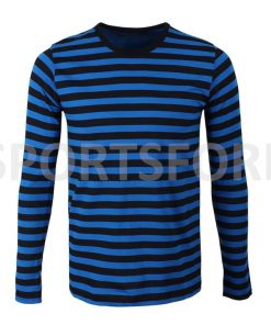 Wholesale Mens New Casual Fashion Black Blue Long Sleeve Crew Neck Striped Tshirt Sportsfore