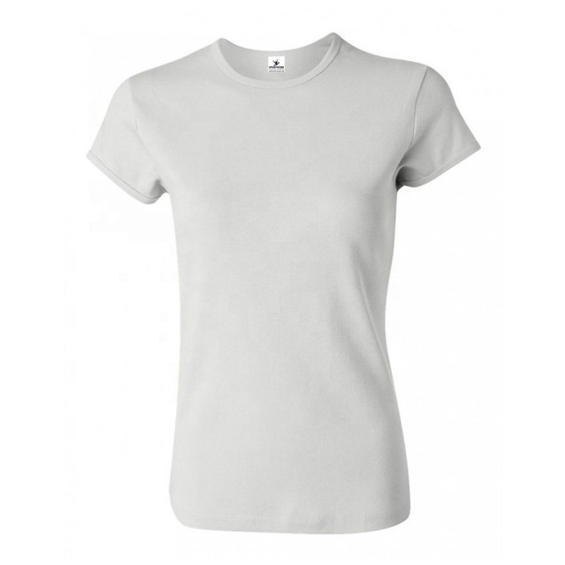 Women Fashion Trendy Fitted Crew Neck Blank Plain White Cotton Tee T shirts