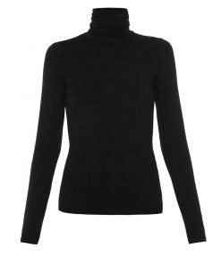 Women Dry Fit Black Blank Plain Turtleneck Long Sleeve T-shirt Sportsfore