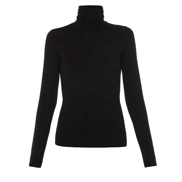 Women Dry Fit Black Blank Plain Turtleneck Long Sleeve T-shirt