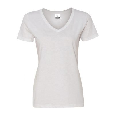 Women's Short Sleeve V Neck Plain Blank White Cotton T shirts Ladies Sportsfore