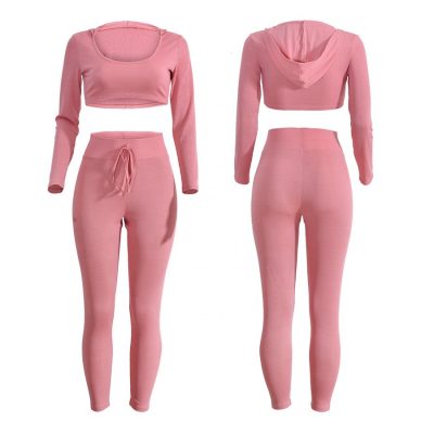 Women Fashion Trend 2 Pieces Training Jogging Fitness Jumpsuit Set with Hood Sportsfore