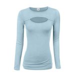 Women Fashion Trend Keyhole Cut Blouse Long Sleeve Tops Sportsfore