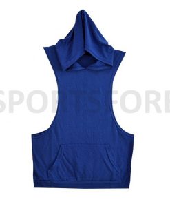 Men Bodybuilding Muscle Fitness Workout Plain Hooded Sleeveless Gym Tank Top