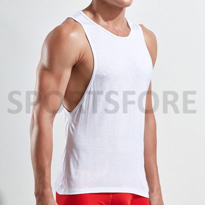 Wholesale Custom Casual Summer Sports Gym Weightlifting Running Fitness Workout Blank Low Cut Singlet Tank Top Vest for Men Sportsfore