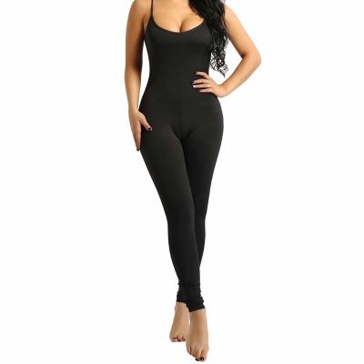 Women Spaghetti Strap Sleeveless Leotard Bodysuit Stretchy Tank Yoga Gym Dance Black Jumpsuit Sportsfore