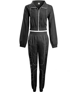 Wholesale Cheap New Fashion Contrast Zip Crop Jacket Gym Fitness Running Workout Blank Black Tracksuits for Women Sportsfore