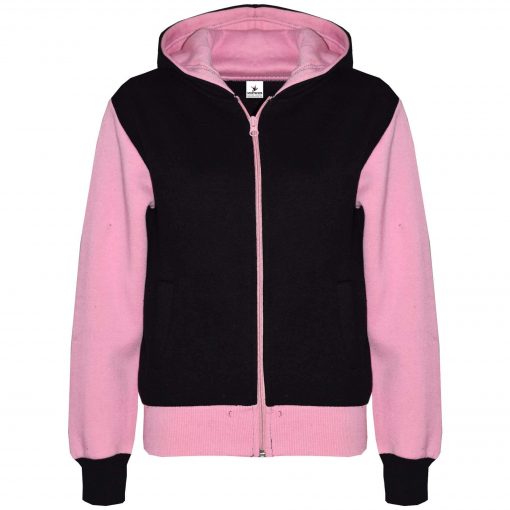 Custom Kids Plain Pink Contrast Fleece Hooded Top Bottom Jogging Tracksuit Set for Girls Sportsfore