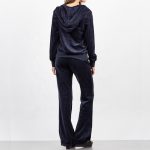 Women Custom Cheap Plain Blank Blue Velour Tracksuit with Hoodie Sportsfore
