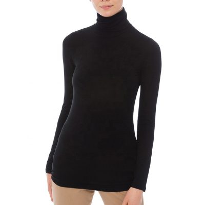 Women Dry Fit Black Blank Plain Turtleneck Long Sleeve T-shirt Sportsfore
