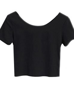 Woman Fashion Short Sleeve U Neck Crop Top Stretch Plain Blank T shirts Sportsfore