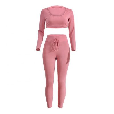 Women Fashion Trend 2 Pieces Training Jogging Fitness Jumpsuit Set with Hood Sportsfore