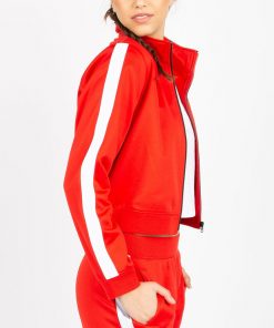 Women Fashion Side Stripe Winter Sports Running Zip up Crop Jacket Sportsfore