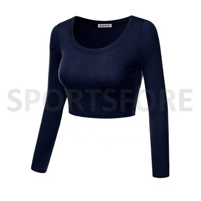 Latest Fashion Athletic Long Sleeve Round Neck Plain Blank Crop Tops for Women Sportsfore