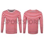 Wholesale Mens New Casual Fashion Black Blue Long Sleeve Crew Neck Striped Tshirt Sportsfore