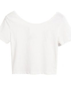 Woman Fashion Short Sleeve U Neck Crop Top Stretch Plain Blank T shirts Sportsfore