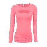 Women Fashion Trend Keyhole Cut Blouse Long Sleeve Tops Sportsfore