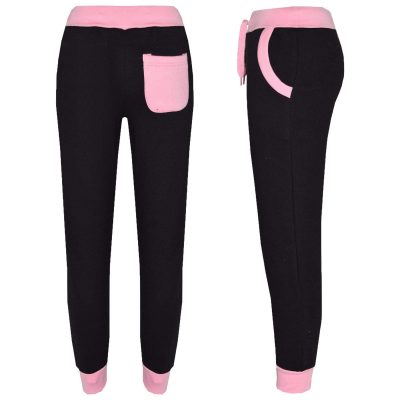 Custom Kids Plain Pink Contrast Fleece Hooded Top Bottom Jogging Tracksuit Set for Girls Sportsfore