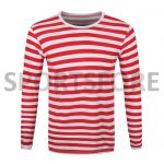 Wholesale Mens New Casual Fashion Black Blue Long Sleeve Crew Neck Striped Tshirt Sportsfore
