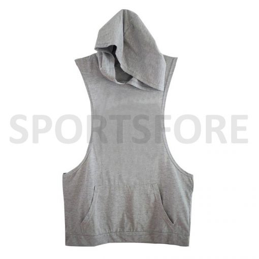 Men Bodybuilding Muscle Fitness Workout Plain Hooded Sleeveless Gym Tank Top