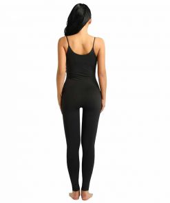 Spaghetti Strap Sleeveless Leotard Bodysuit Stretchy Tank Yoga Gym Dance Black Jumpsuit for Women Sportsfore