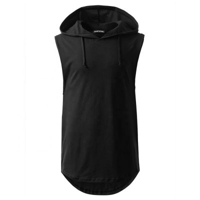 Wholesale Men Longline Muscle Gym Fitness Sleeveless T shirt with Hood Sportsfore