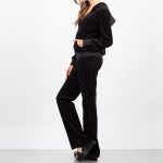 Women Custom Cheap Plain Blank Blue Velour Tracksuit with Hoodie Sportsfore