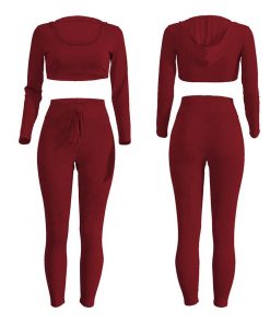 Women Fashion Trend 2 Pieces Training Jogging Fitness Jumpsuit Set with Hood Sportsfore