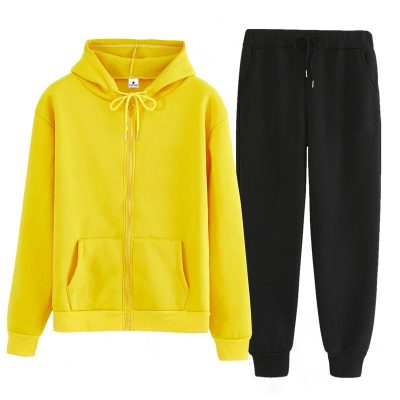 Custom Casual Workout Zipper Hooded Jacket Tracksuit Set for Ladies Sportsfore